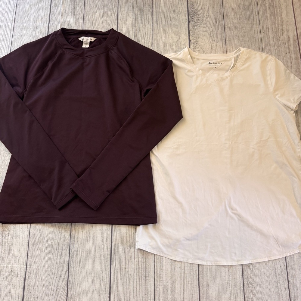 Athleta Women's Lot 2 Tops Size S Burgundy Long Sleeve White Tulip Back Shirt